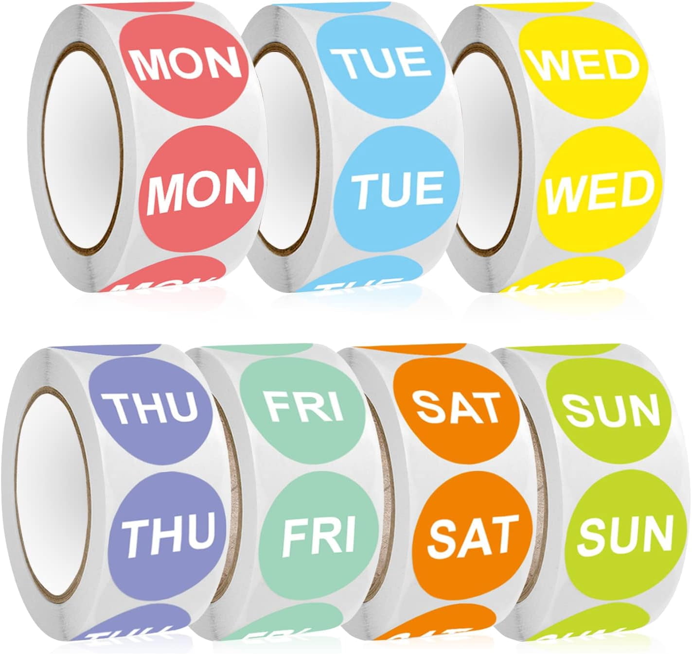 Day Code Stickers 7 Rolls Day of the Week Stickers, 1 Inch 7 Day Round Color-Coded Date ...