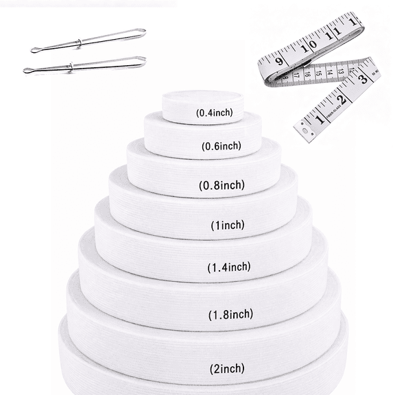 qiqianshu 7 Rolls Elastic Band for Sewing Kit with 3 Widths and Accessories, Polyester Stretch Cord for Garments, Accessories and DIY Tailoring