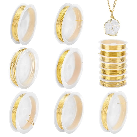 7 Rolls Gold Copper Wire 6 Styles Jewelry Beading Wire Circle Metal Copper Wire Bracelet Ring Making Copper Wire Crystals Earrings Making Wire for DIY Jewelry Making Supplies and Ceafts Gold