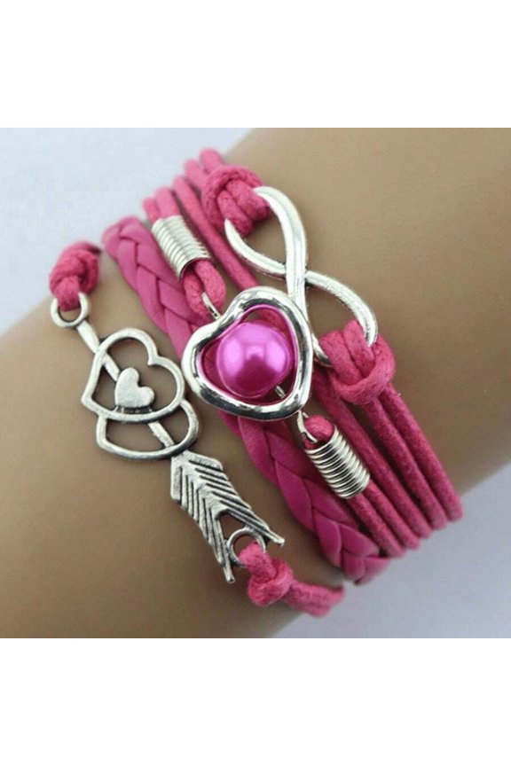 7-Rose Red Wrap Bracelet With Heart Arrow Infinity Charm And Simulated