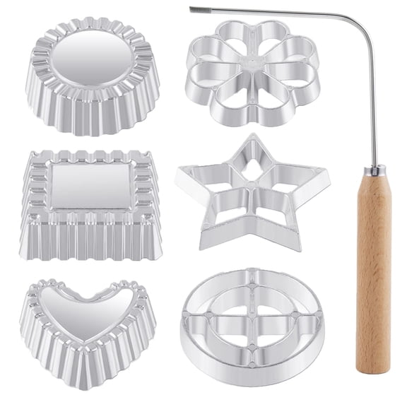 7 Rosette Set with Handles for Traditional Flower Bunuelos and Funnel Cakes Cookie Shaping Kit