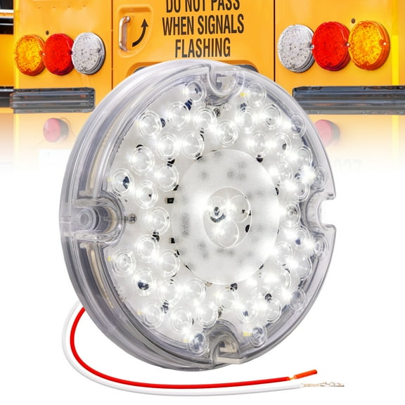 7" Round 47-LED Reverse Tail Light For School Bus Transit Vehicles Refuse Hauler [DOT FMVSS-108] [SAE (2)R] [Back-up Signal] [9-16V DC] For Trailer Truck - WHITE