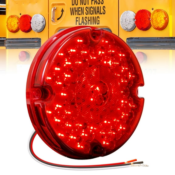 7" Round 47-LED Tail Light For School Bus Transit Vehicles Refuse Hauler [DOT FMVSS-108] [SAE AI6P2S2(3)T] [TBT Function] [9-16V DC] For Trailer Truck - RED