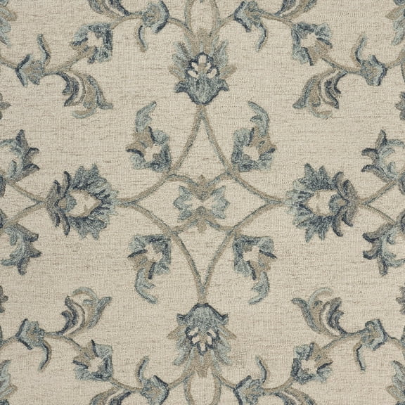 7â€™ Round Beige and Blue Filigree Area Rug