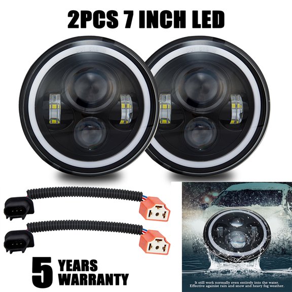 7" Round Black LED Headlight High Low Beam Compatible with Jeep Wrangler JK TJ LJ CJ Hummber H1 H2 (Pair)