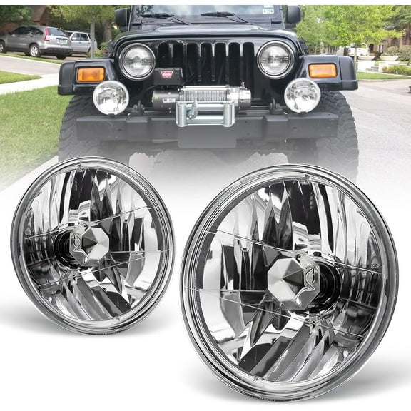 7" Round Conversion Head Lights Fornt Lamps for Multi-vehicle Models,Pickups 1 Pair Clear Lens 7 Inch Headlights with H4 12V 60/55W Bulbs