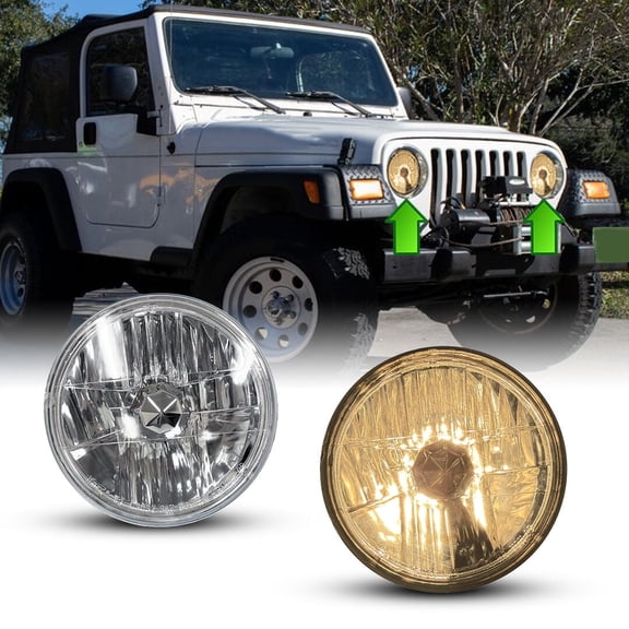 7" Round Conversion Headlights Lamps Assembly with H4 12V 60/55W Bulbs 7 Inch Universal 1 Pair Driver Passenger Side Replacement