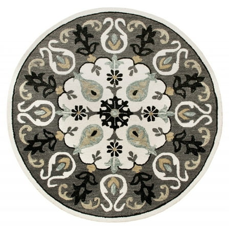 7â€™ Round Gray and White Floral Medallion Area Rug
