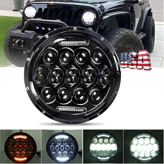 7" Round LED Headlight Hi/Lo Beam Halo Angle Eyes For Jeep Wrangler JK LJ TJ 1PC