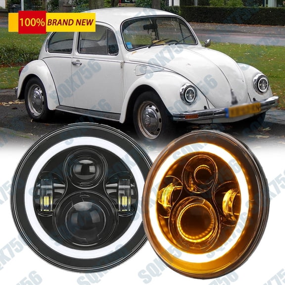7" Round LED Headlights Projector white Halo Angle Eyes Dot for Beetle 1967-1979