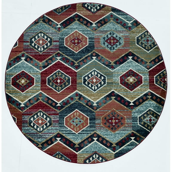 7' Round Multicolor Geometric Diamond Indoor Area Rug