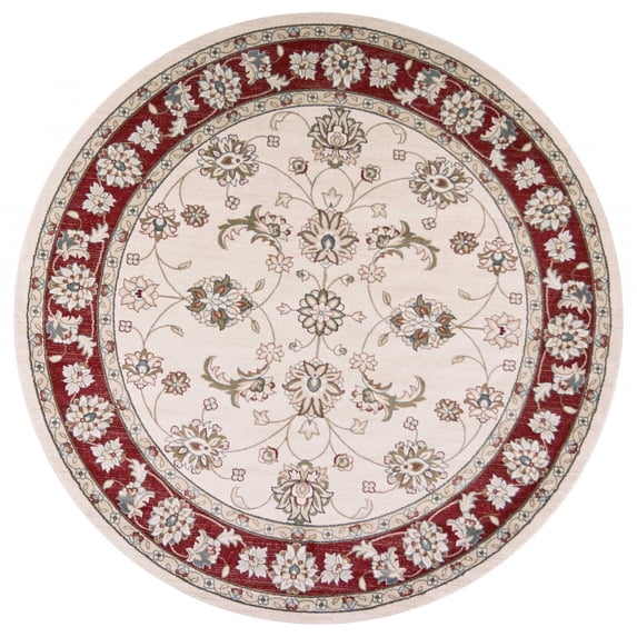 7' Round Polypropylene Ivory or Red Area Rug