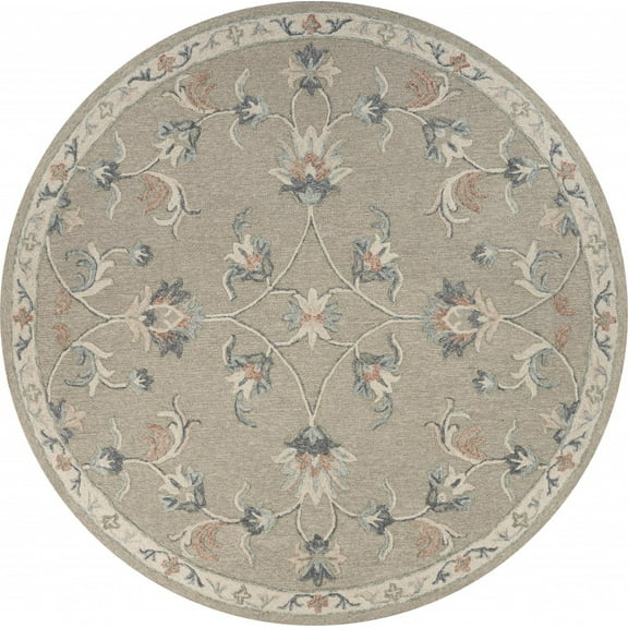 7â€™ Round Sage and Cream Filigree Area Rug