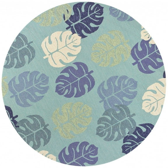 7' Round UV treated Polypropylene Turquoise Area Rug