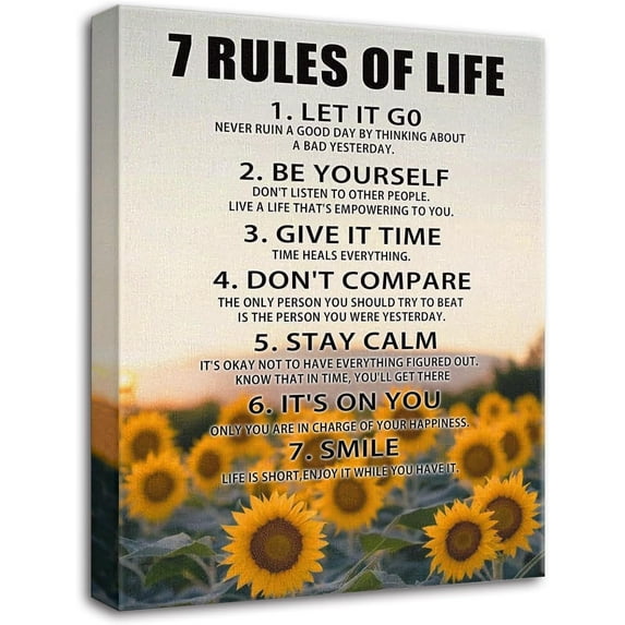 7 Rules Of Life Motivational Poster Decor Sunflower Wall Art Uplifting And Realistice For Men Inspirational Posters For Office Classroom High School Bedroom Boys Room 12x15