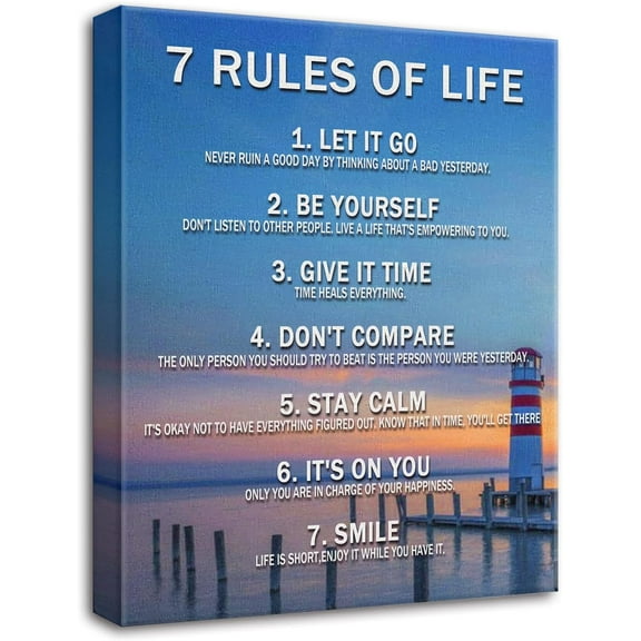 7 Rules of Life Motivational Poster Wall Art Uplifting And Realistice For Men Poster Inspirational For The School Garage Office Dorm Gym Seminar Front Window Bedroom Wall12x15
