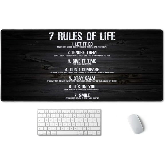 7 Rules of Life Motivational Quotes Mouse Pad 35.4 x 15.7 Inch XXL Full Desk Mousepad Extended Large Non-Slip Rubber Base Waterproof Big Keyboard Mat with Stitched Edges for Gaming and Office