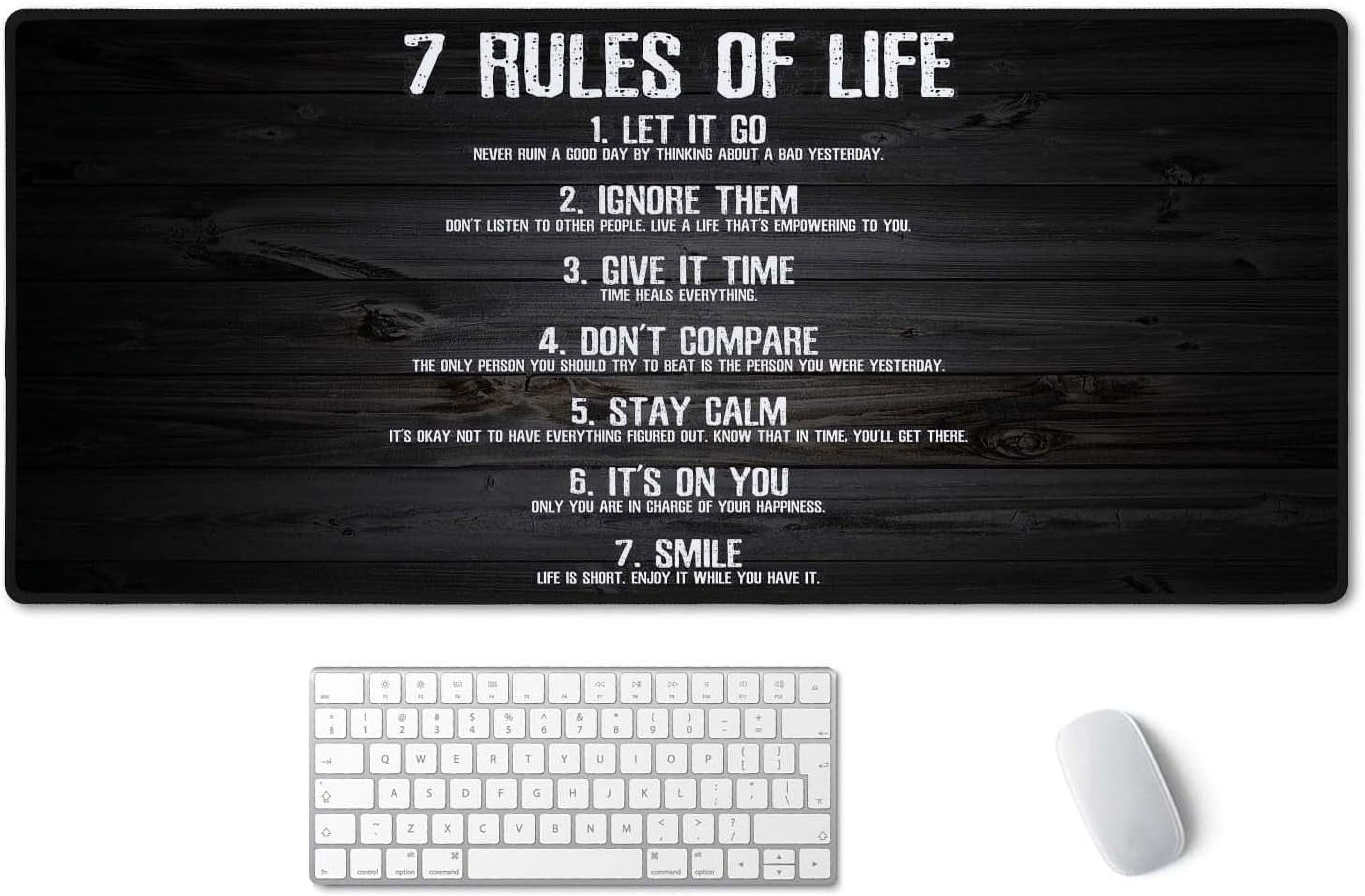 7 Rules of Life Motivational Quotes Mouse Pad 35.5 X 15.7 Inch XXL Full Desk Mousepad Extended Large Non-Slip Rubber Base Waterproof Big Keyboard Mat with Stitched Edges for Gaming and Office