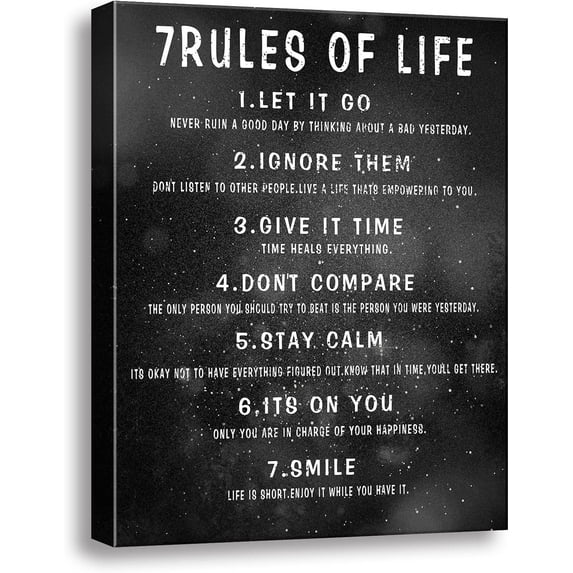 7 Rules of Life Wall Art Motivational Inspirational Poster Printed on Canvas Wall Decor for Living Room or Office Size11.5 x 15 Inch Framed Canvas Prints For Bedroom or Home Art Decoration Positive