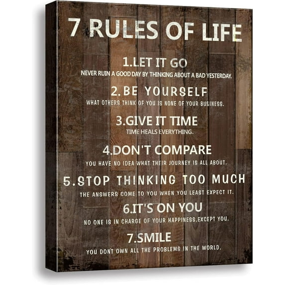7 Rules of Life Wall Art Motivational Inspirational Poster Printed on Canvas Wall Decor for Living Room or Office Size11.5 x 15 Inch Framed Canvas Prints For Bedroom or Home Art Decoration Ready to