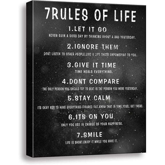 7 Rules of Life Wall Art Motivational Inspirational Poster Printed on Canvas Wall Decor for Living Room or Office Size11.5 x 15 Inch Framed Canvas Prints For Bedroom or Home Art Decoration Positive