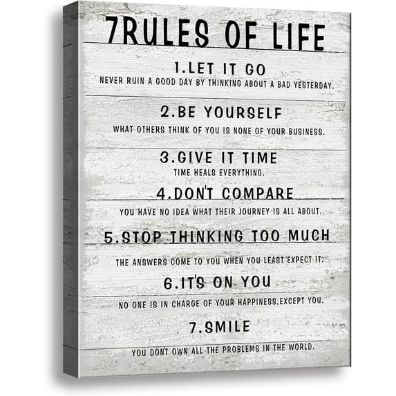 7 Rules of Life Wall Art Motivational Inspirational Poster Printed on Canvas Wall Decor for Living Room or Office Size11.5 x 15 Inch Framed Canvas Prints For Bedroom or Home Art Decoration Positive
