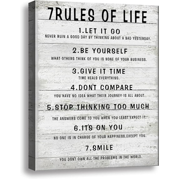 7 Rules of Life Wall Art Motivational Inspirational Poster Printed on Canvas Wall Decor for Living Room or Office Size11.5 x 15 Inch Framed Canvas Prints For Bedroom or Home Art Decoration Positive