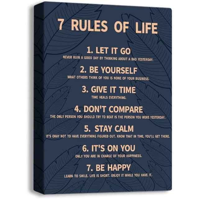 7 Rules Of Life Canvas Decoration Painting, Inspirational Motto Canvas
