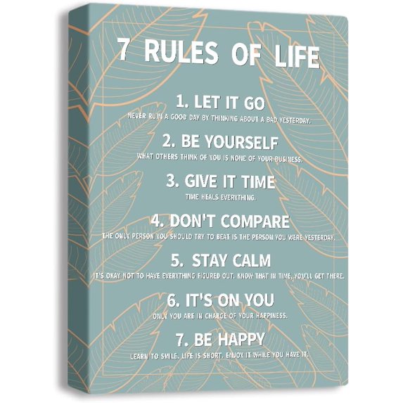 7 Rules Of Life Canvas Decoration Painting, Suitable For Office, School, Library,Home Unframed (Green)