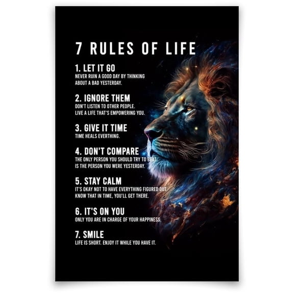 7 Rules for Life Motivational Wall Art (2) Success Motivational Poster Quotes Wall Decor Living Room Bedroom Office Bathroom Canvas Print