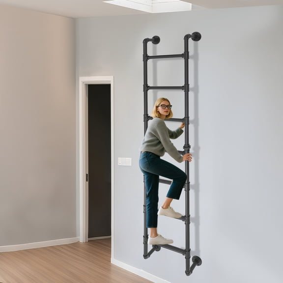 7-Rung Step Modern Stylish Outlook Wall-mounted Industrial Black Wall Mounted Ladder for Attic Bunk Bed