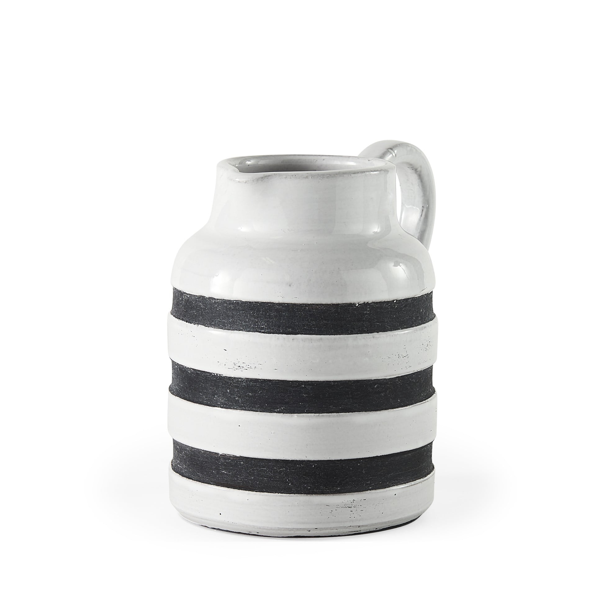 7" Rustic White and Blue Stripe Ceramic Jug