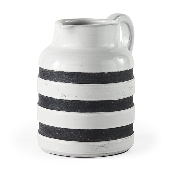 7" Rustic White and Blue Stripe Ceramic Jug