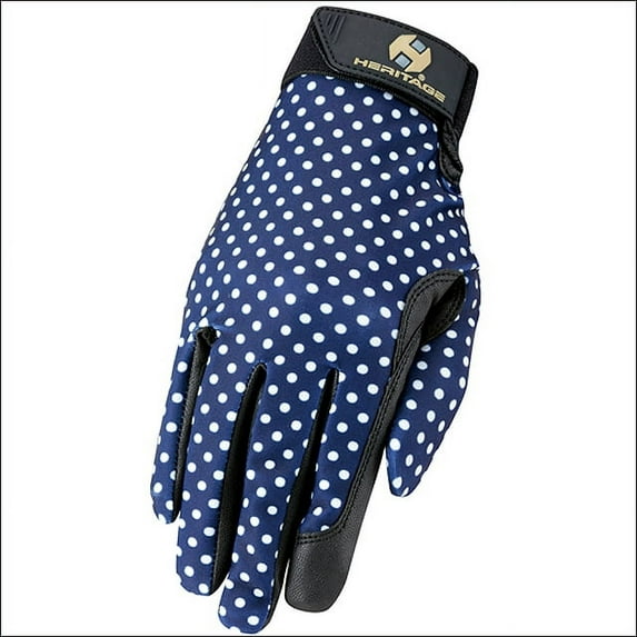 7 SIZE HERITAGE PERFORMANCE GRAPHIC PRINT HORSE STRETCH RIDING GLOVES NAVY DOT
