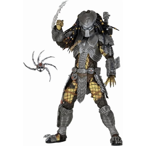 7" Scale Articulated Alien-Hunter Collectible Action Figure, Removable Spinning Blade, Metal-Look Armor with Dreadlock Decor