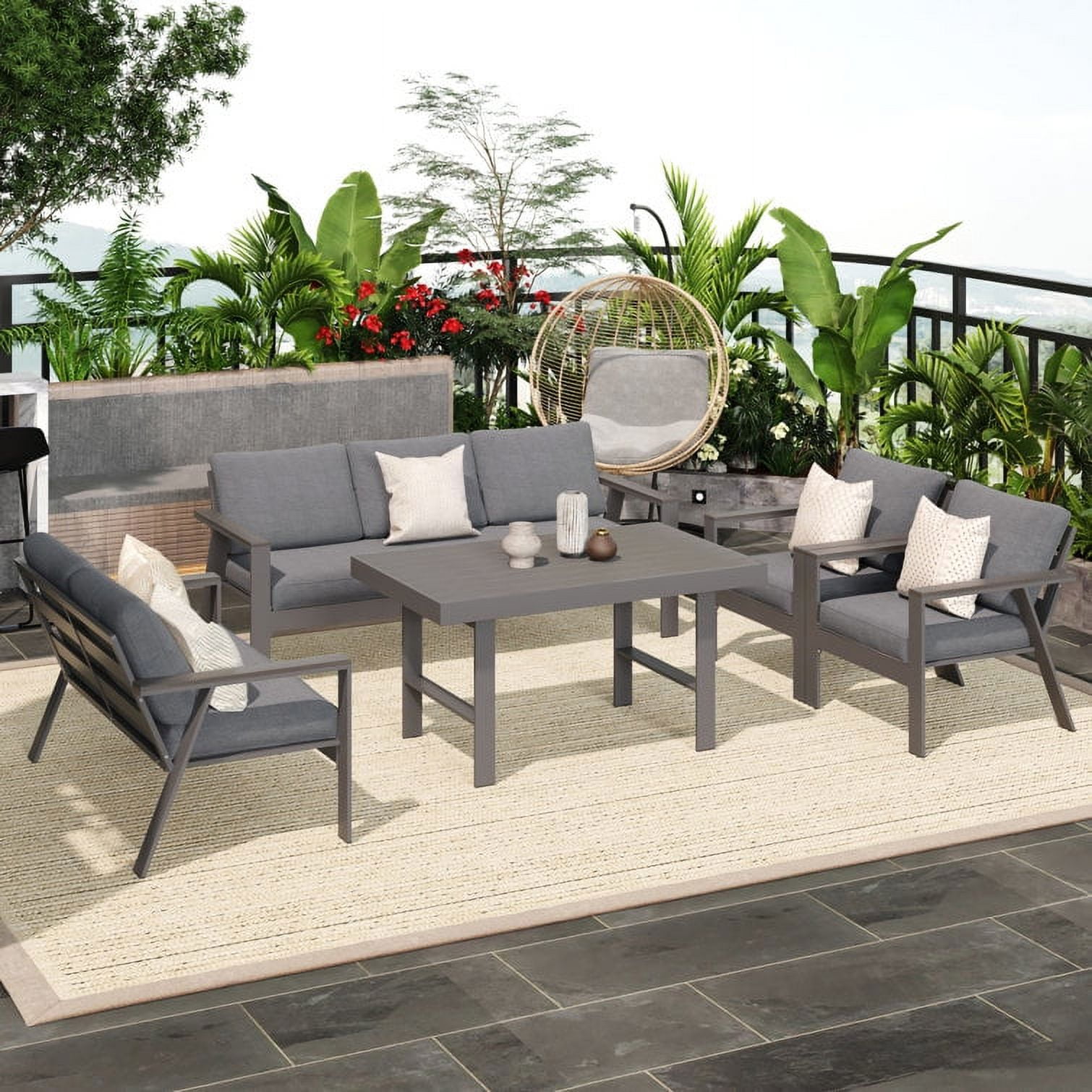 7 Seat Aluminum Patio Furniture Set, Modern Outdoor Sofa with Water