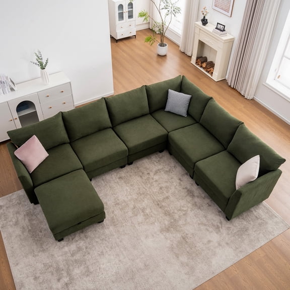7-Seat L-Shaped Modular Sectional Sofa with Storage Ottoman & USB, Modern Oversized Corner Couch for Living Room