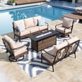 thumbnail image 1 of 7-Seat Outdoor Patio Furniture Set with 56" Fire Pit Table, Outdoor Patio Conversation Set with Fire Table, Fire Pit Set with Swivel Chairs, Beige, 1 of 13