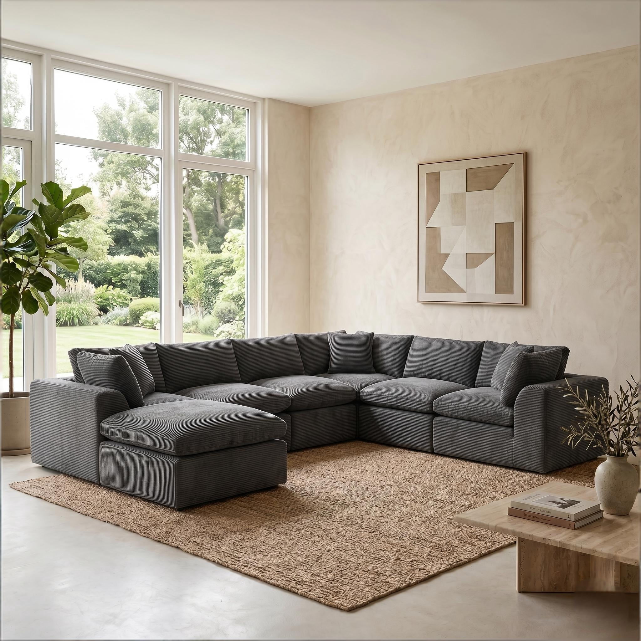 7 Seater Cloud Couch, No Assembly Required Modular Boneless Sofa, Comfy Deep Seat Sectional Sofa for Living Room, Bedroom, Apartment