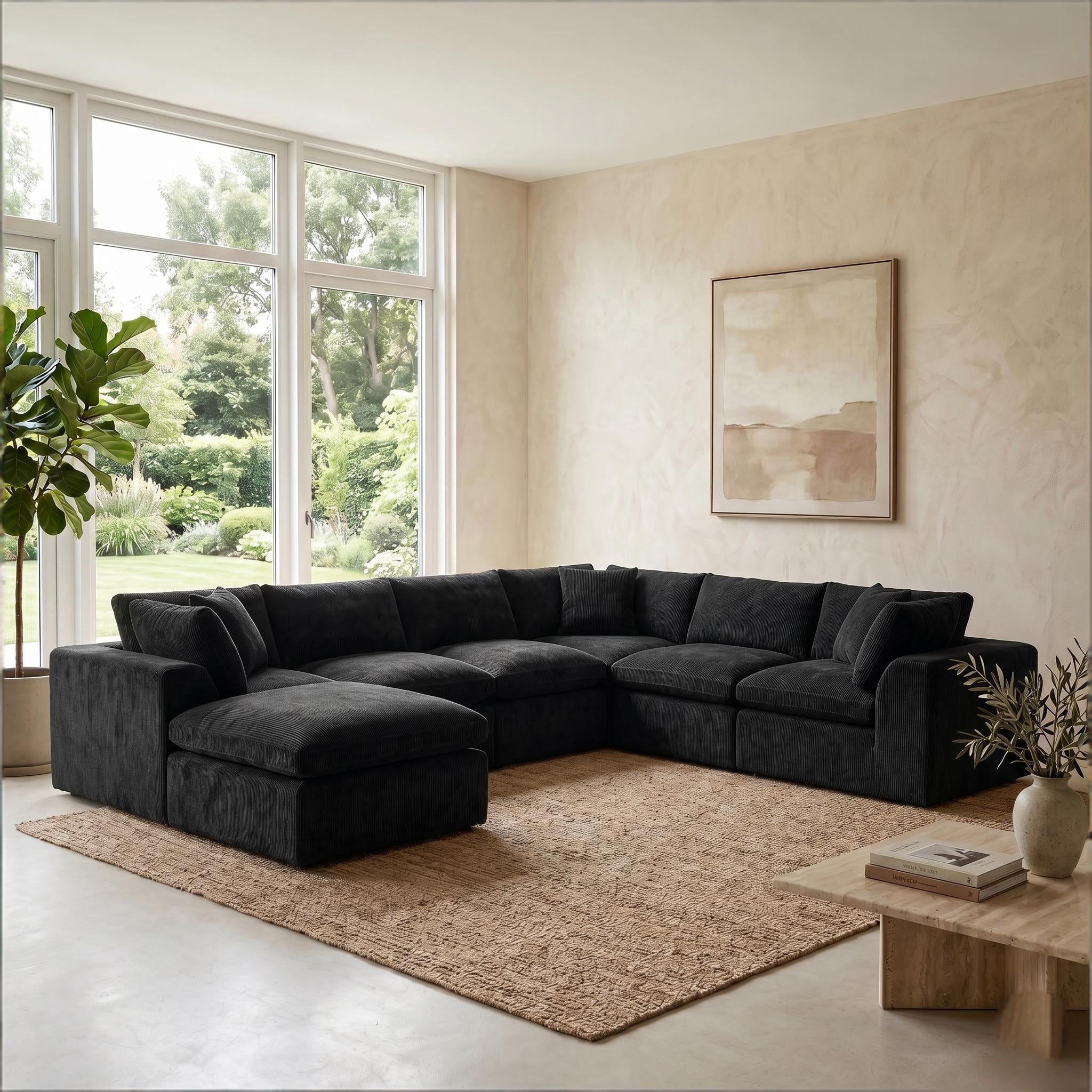 7 Seater Cloud Couch, No Assembly Required Modular Boneless Sofa, Comfy Deep Seat Sectional Sofa for Living Room, Bedroom, Apartment