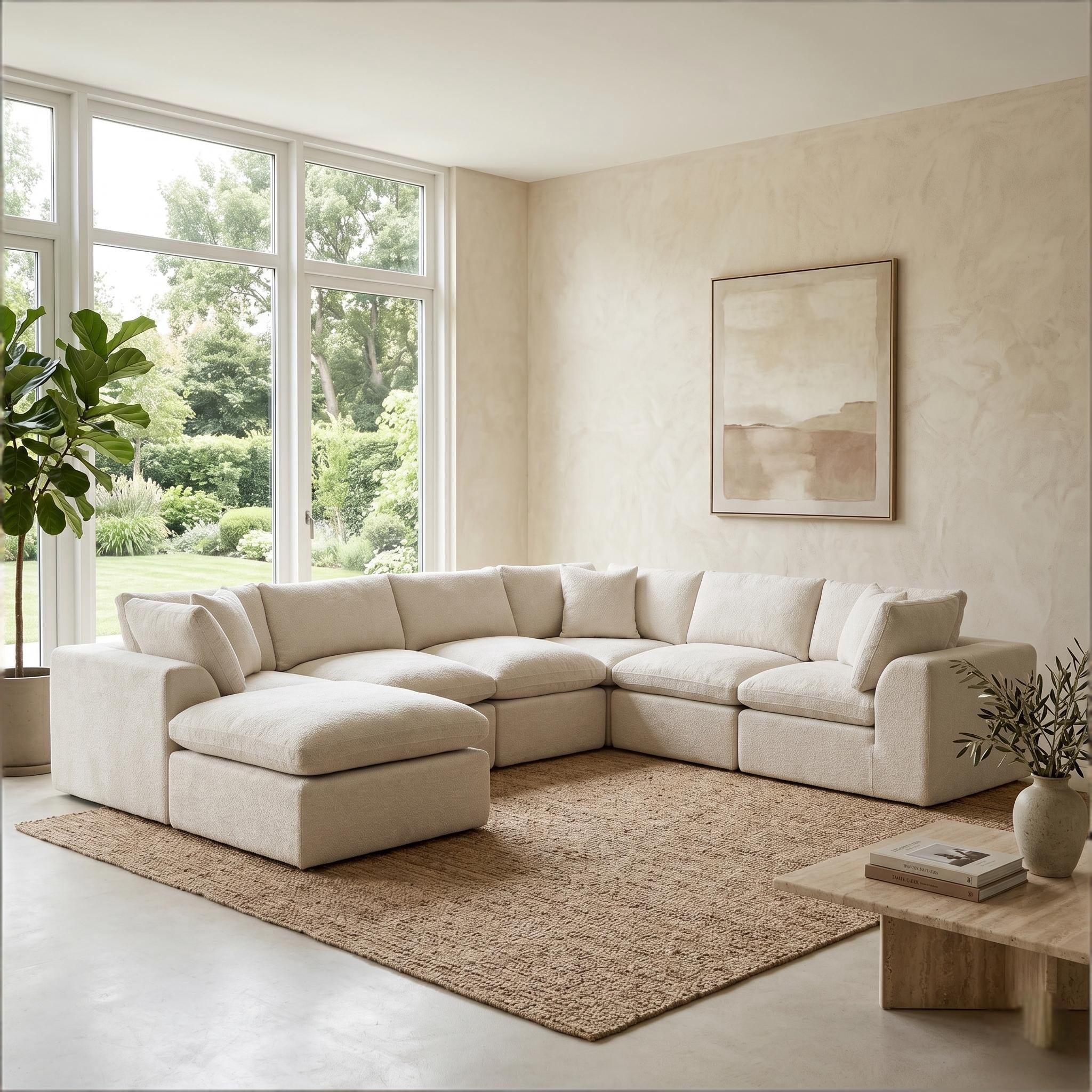 7 Seater Cloud Couch, No Assembly Required Modular Boneless Sofa, Comfy Deep Seat Sectional Sofa for Living Room, Bedroom, Apartment