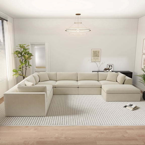 7-Seater Modular L-Shaped Sectional Sofa with Ottoman Cloud-Like Chenille Fabric Modern Boneless Design for Apartments