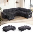 thumbnail image 1 of 7-Seater Sectional L-Shaped Sofa with 2 Cup Holders and USB Port, 5-Position Adjustable Backrest, Built-in Table, Dual Storage Armrests, Modern Convertible Couch for Living Room, 1 of 9