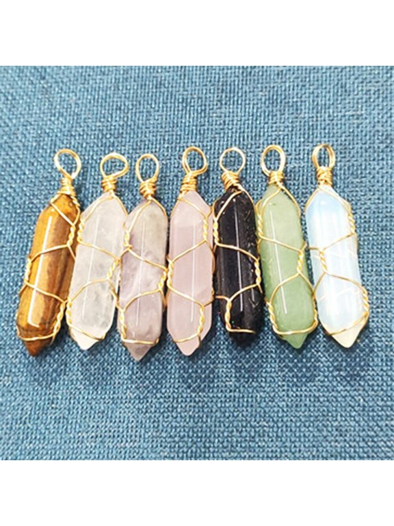 7 Set Chakra Pendant Wire Wrapped Gemstone Natural Stone Crystal Quartzs Point