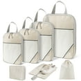 thumbnail image 1 of 7 Set Compression Packing Cubes for Travel Essentials, Compressible Expandable Packing Cubes for Suitcase, Travel Bags Luggage Organizers Compression Cubes for Travel Carry on Suitcases, Beige, 1 of 8