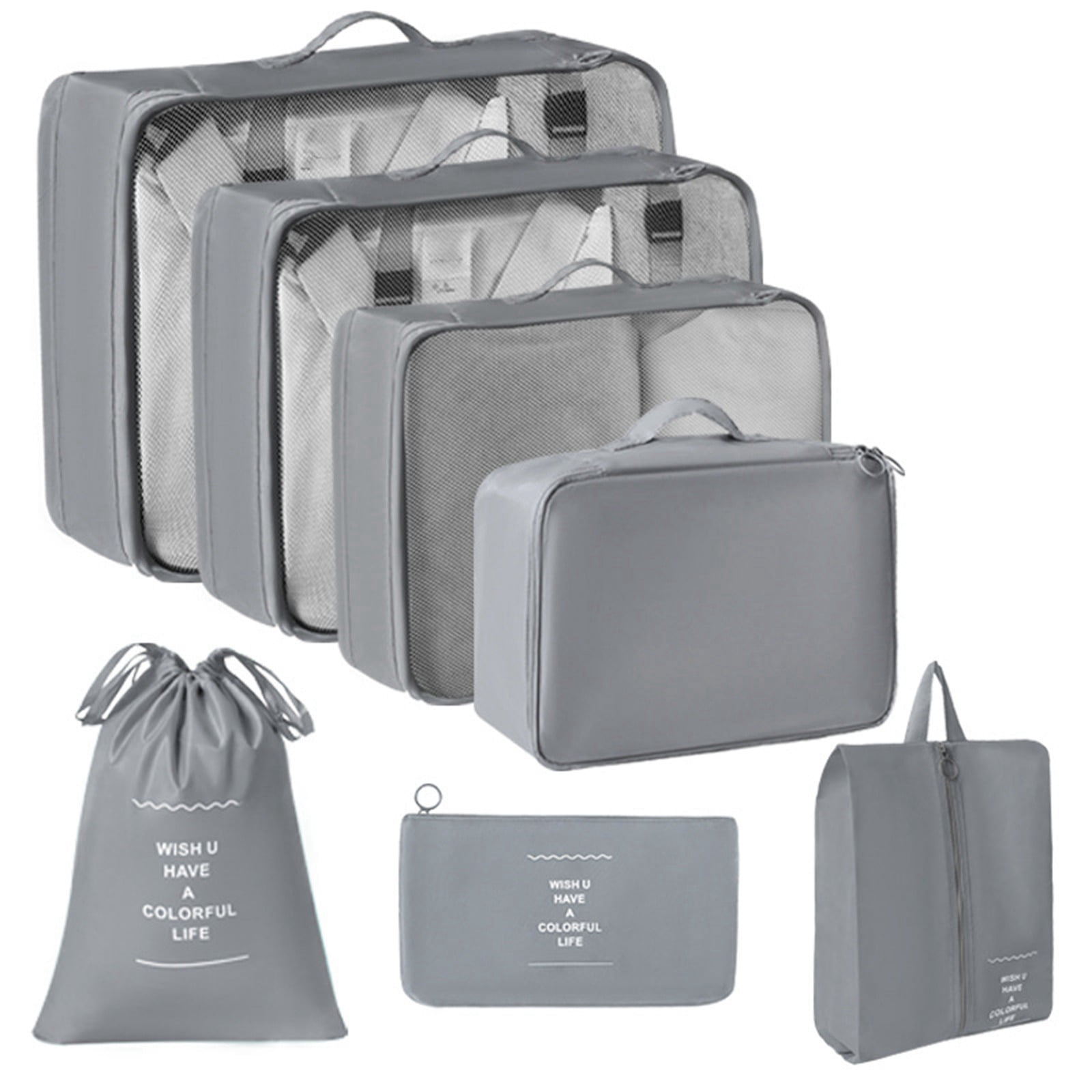 7 Set Packing Cubes for Suitcases, Travel Luggage Packing Organizers with Laundry Bag, Clothing Underwear Bag, for Man & Women Gray