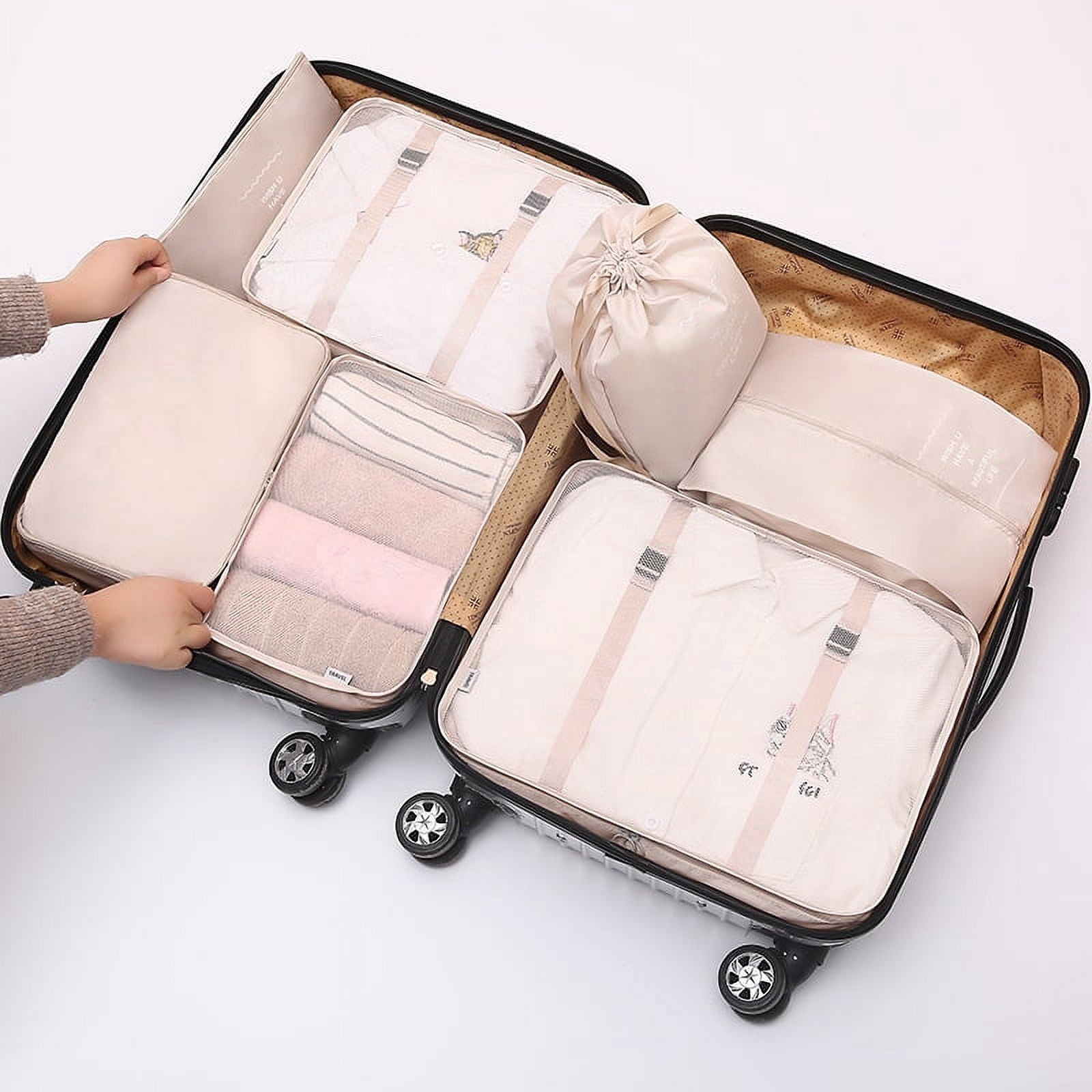 7 Set Travel Packing Cubes, Luggage Organizer Bags, Multi-Size Storage Pouches for Clothes, Shoes, Underwear, Cosmetics, Suitcase Organizer for Travel