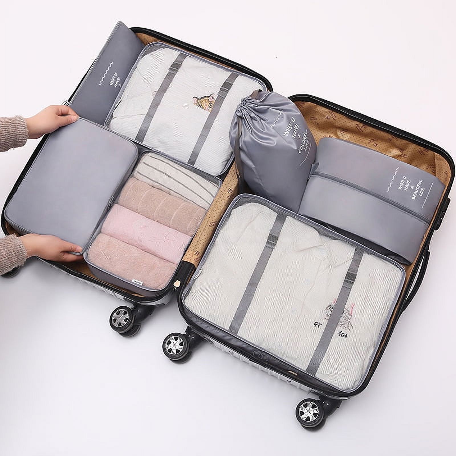 7 Set Travel Packing Cubes, Luggage Organizer Bags, Multi-Size Storage Pouches for Clothes, Shoes, Underwear, Cosmetics, Suitcase Organizer for Travel