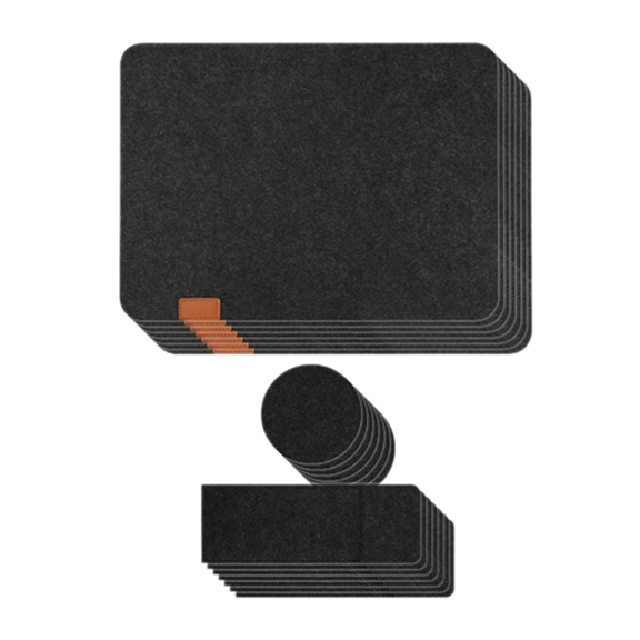 7 Set Washable Felt Placemats Table Mats Glass Knife Fork Coasters Cutlery Bags Insulation Pads Black