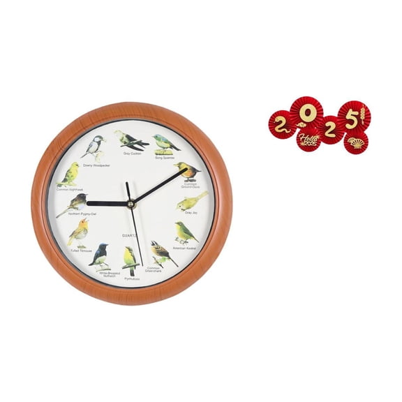 7 Sets Bird Clock Singing Bird Wall Clock Festive Folding Fan PP Material for Kitchen Door Spring Festival Decoration
